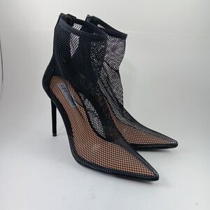 NEW Steve Madden Women's Vielo Black Mesh Suede Zip Bootie Shoe Stiletto Size7.5